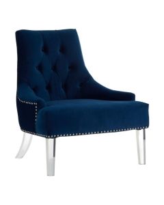 Clarence Velvet Upholstered Button Tufted Lounge Chair In Blue