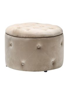 Cleo Velvet Storage Pouff In Beige