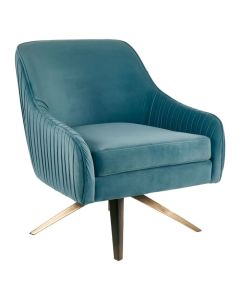 Cleo Velvet Upholstered Swivel Chair In Sea Blue