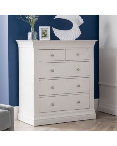 Clermont Wooden Chest Of Drawers In White With 5 Drawers