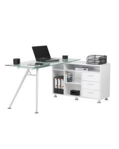 Cleveland Corner Frosted Glass Computer Desk With Satin Legs