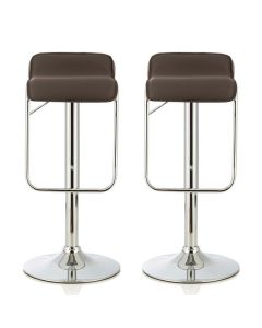 Clover Cappuccino Faux Leather Swivel Adjustable Height Bar Stools In Pair
