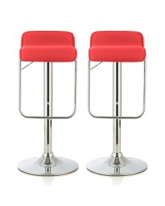 Clover Red Faux Leather Swivel Adjustable Height Bar Stools In Pair