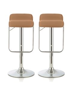 Clover Taupe Faux Leather Swivel Adjustable Height Bar Stools In Pair