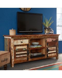 Coastal Large Wooden 2 Doors TV Stand In Reclaimed Wood