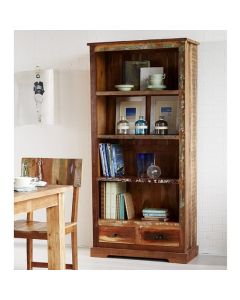Coastal Large Wooden Bookcase In Reclaimed Wood
