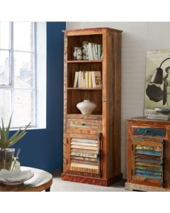 Coastal Narrow Wooden Bookcase In Reclaimed Wood