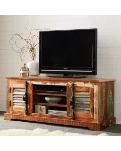 Coastal Wooden 2 Doors TV Stand In Reclaimed Wood