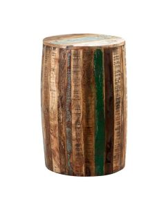Coastal Wooden Drum Stool In Vintage Oak
