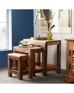 Coastal Wooden Nest Of 3 Tables In Reclaimed Wood