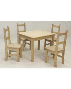Coba Wooden Mexican Dining Set In Distressed Pine With 4 Chairs