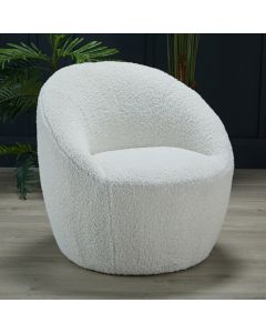 Cocoon Boucle Fabric Upholstered Bedroom Chair In Off White