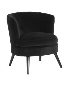 Vroketa Round Plush Velvet Armchair In Black With Metal Legs