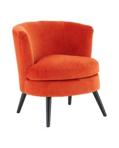 Vroketa Round Plush Velvet Armchair In Orange With Metal Legs