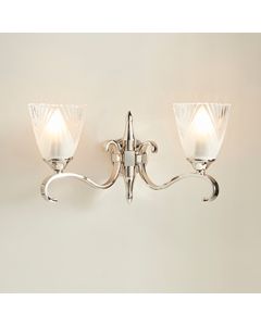 Columbia Deco Glass Twin Wall Light In Nickel