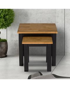 Copenhagen Wooden Nest Of Tables In Solid Oak And Black Frame