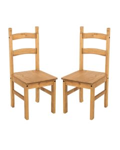 Corona Antique Wax Solid Pine Wooden Dining Chairs In Pair