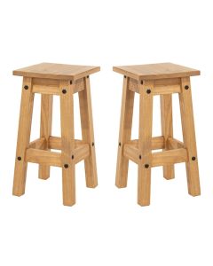 Corona Antique Wax Wooden Low Kitchen Stool In Pair