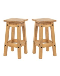 Corona Antique Wax Wooden Low Kitchen Stool In Pair