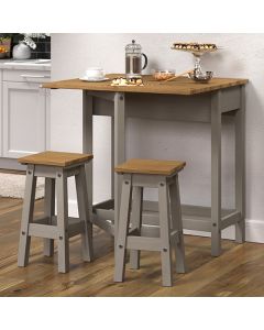 Corona Breakfast Wooden Drop Leaf Dining Set With 2 Stools In Grey