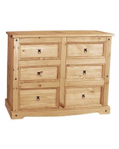 Corona Extra Wide Wooden Chest Of Drawers In Light Pine With 6 Drawers