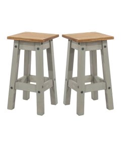 Corona Grey Wooden Low Kitchen Stool In Pair