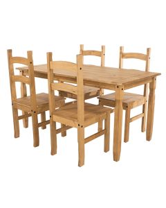 Corona Large Wooden Dining Table With 4 Chairs In Antique Wax