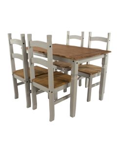 Corona Large Wooden Dining Table With 4 Chairs In Grey