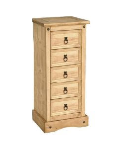 Corona Narrow Wooden Chest Of Drawers In Light Pine With 5 Drawers