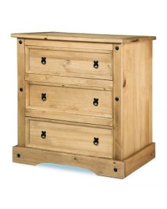 Corona Wide Wooden Chest Of Drawers In Light Pine With 3 Drawers