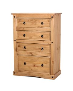 Corona Wide Wooden Chest Of Drawers In Light Pine With 4 Drawers