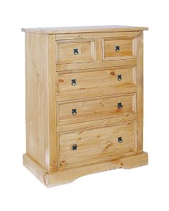 Corona Wide Wooden Chest Of Drawers In Light Pine With 5 Drawers