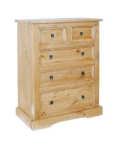 Corona Wide Wooden Chest Of Drawers In Light Pine With 5 Drawers
