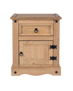 Corona Wooden 1 Door And 1 Drawer Bedside Cabinet In Antique Wax