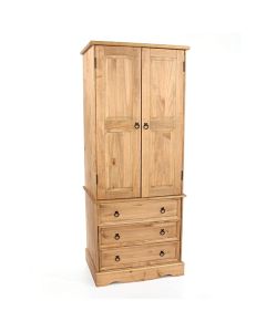 Corona Wooden 2 Doors And 3 Drawers Wardrobe In Antique Wax