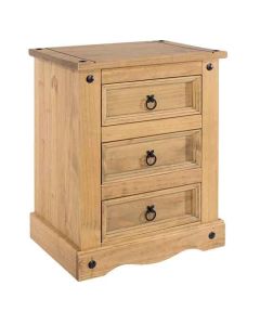 Corona Wooden 3 Drawers Petite Bedside Cabinet In Antique Wax