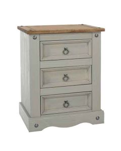 Corona Wooden 3 Drawers Petite Bedside Cabinet In Grey