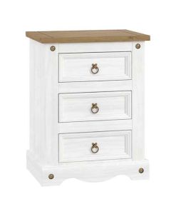 Corona Wooden 3 Drawers Petite Bedside Cabinet In White