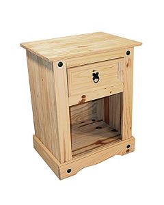 Corona Wooden Bedside Cabinet In Distressed Pine With 1 Drawer