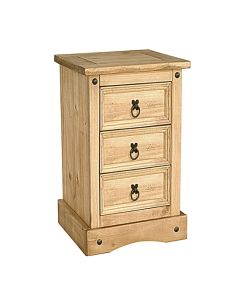 Corona Wooden Bedside Cabinet In Distressed Pine With 3 Drawers