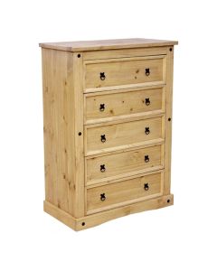 Corona Wooden Chest Of Drawers In Light Pine With 5 Drawers
