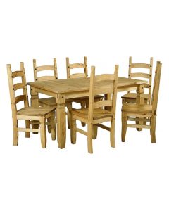 Corona Wooden Dining Set In Light Pine With 6 Chairs