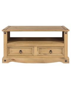 Corona Wooden TV Stand In Antique Wax With 2 Drawers