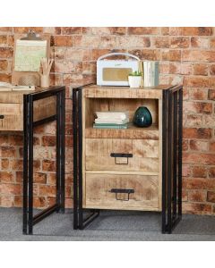 Cosmo Industrial Bedside Cabinet In Reclaimed Wood With 2 Drawers