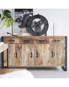 Cosmo Industrial Large Sideboard In Oak With 4 Doors And 4 Drawers