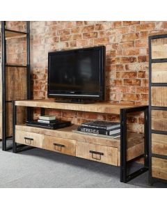 Cosmo Industrial Large Wooden 3 Drawers TV Stand In Oak