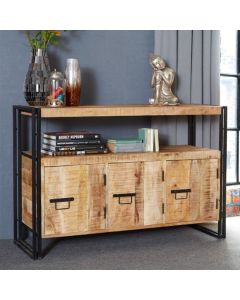 Cosmo Industrial Sideboard In Oak With 3 Drawers And 1 Shelf