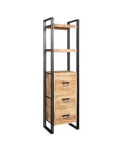 Cosmo Industrial Slim 3 Drawers 1 Shelf Bookcase In Reclaimed Wood