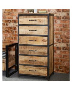 Cosmo Industrial Tall Chest Chest Of Drawers In Natural With 6 Drawers