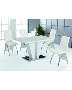 Costilla Wooden Dining Set In White High Gloss With 4 Chairs